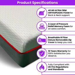 Nura Sleep Nura 40HD 25cm Thick Ultra Orthopedic Extra Firm Memory Foam Mattress in White - Size: Double - thumbnail 9
