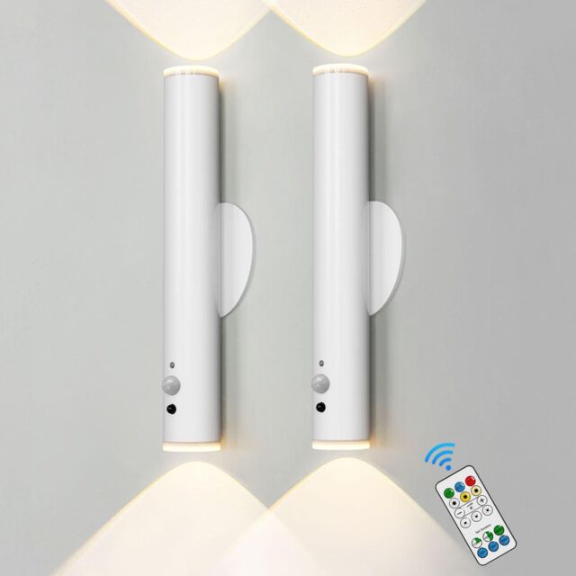 Harper Living 2 Packs Battery Operated Wall Lights with Motion Sensor, Rechargeable Wall Lamp Indoor, White - image 1