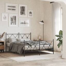 Berkfield Home Metal Bed Frame without Mattress with Footboard Black 140x200cm - Size: 140x200 cm - thumbnail 2