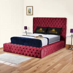 UK Bed Furniture Ambassador Ottoman Gas Lift Upholstered Bed with 54 Inch Headboard in Maroon - Size: Double