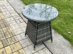 Fimous Rattan Garden Furniture Dining Set Table & Chairs WiCker Patio Outdoor 2 Chairs Plus Small Round Table in Dark Grey - thumbnail 3