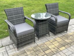 Fimous Rattan Garden Furniture Dining Set Table & Chairs WiCker Patio Outdoor 2 Chairs Plus Small Round Table in Dark Grey - thumbnail 1