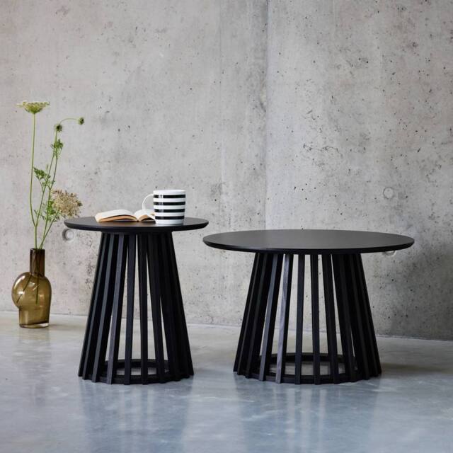 sweeek Pair Of Round Wooden-effect Coffee Tables 40cm & 60cm in Black - image 1