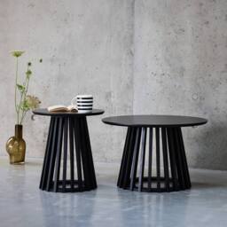 sweeek Pair Of Round Wooden-effect Coffee Tables 40cm & 60cm in Black - thumbnail 1