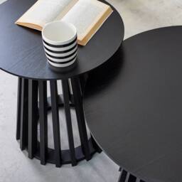 sweeek Pair Of Round Wooden-effect Coffee Tables 40cm & 60cm in Black - thumbnail 6