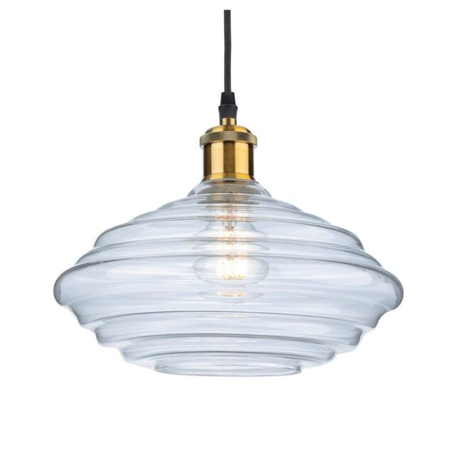 Netlighting Logan Dome Pendant Light Antique Brass with Clear Glass in Gold