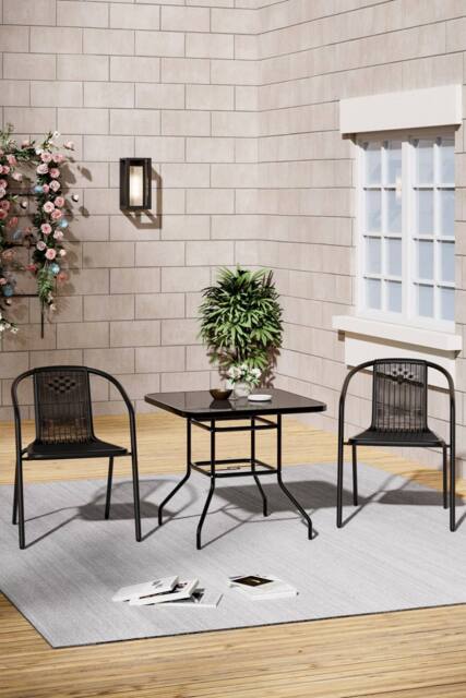 Living and Home 2 Seater Outdoor Garden Dining Bistro Set in Black - image 1