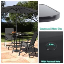 Living and Home 2 Seater Outdoor Garden Dining Bistro Set in Black - thumbnail 8