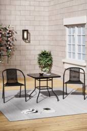 Living and Home 2 Seater Outdoor Garden Dining Bistro Set in Black - thumbnail 1