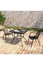 Living and Home 2 Seater Outdoor Garden Dining Bistro Set in Black - thumbnail 3