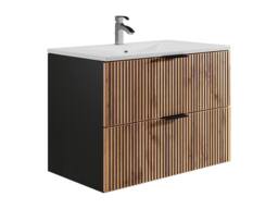 Vente-unique Wall-Hung Bathroom Unit With Inset Basin - Light Natural & Black - thumbnail 5