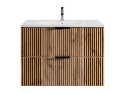 Vente-unique Wall-Hung Bathroom Unit With Inset Basin - Light Natural & Black - thumbnail 2