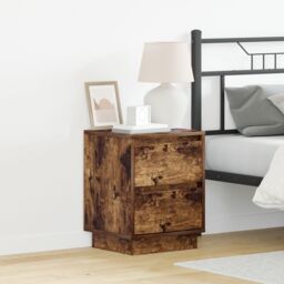 Berkfield Home Bedside Cabinet with LED Lights Smoked Oak 39x34.5x50 cm - thumbnail 1