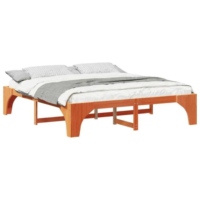 Berkfield Home Stylish Floor Bed Frame with Storage Brown 200 x 200 cm Solid pin - image 1
