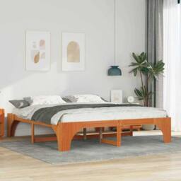 Berkfield Home Stylish Floor Bed Frame with Storage Brown 200 x 200 cm Solid pin - thumbnail 2
