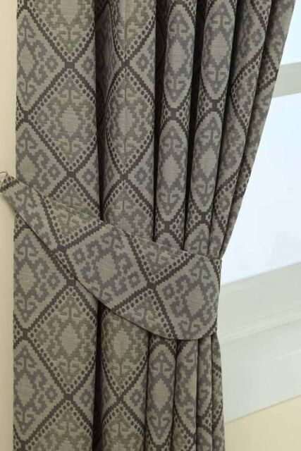 Homescapes Aztec Jacquard Curtain Tie Back Pair in Grey - image 1
