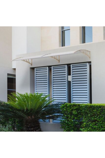 "Living and Home Window & Door Awning Canopy - UV & Weather Resistant 75""x39"" Polycarbonate Cover with Aluminium Brackets for Porch, Patio, Deck, White" - image 1