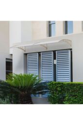 "Living and Home Window & Door Awning Canopy - UV & Weather Resistant 75""x39"" Polycarbonate Cover with Aluminium Brackets for Porch, Patio, Deck, White"