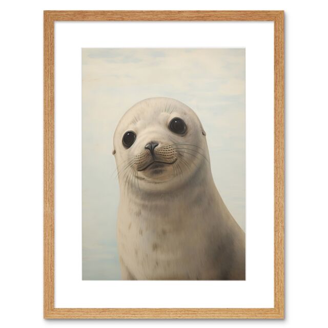 "Artery8 Wall Art Print Adorable Baby Seal Pup Portrait Oil Painting Calming Kids Bedroom Cute Arctic Animal Artwork Framed 9X7 Inch - Size: W7"" x H9""" - image 1