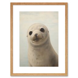"Artery8 Wall Art Print Adorable Baby Seal Pup Portrait Oil Painting Calming Kids Bedroom Cute Arctic Animal Artwork Framed 9X7 Inch - Size: W7"" x H9""" - thumbnail 1