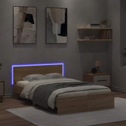 Berkfield Home Bed Frame with Headboard & LED Sonoma Oak 140x200 cm in Brown - thumbnail 3