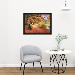 "Artery8 Wall Art Print Brendekilde Wooded Path Autumn Fall Painting Large Framed Wall Décor Art in White - Size: W18"" x H24""" - thumbnail 2
