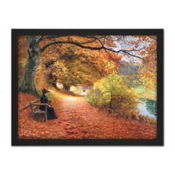 "Artery8 Wall Art Print Brendekilde Wooded Path Autumn Fall Painting Large Framed Wall Décor Art in White - Size: W18"" x H24""" - thumbnail 1