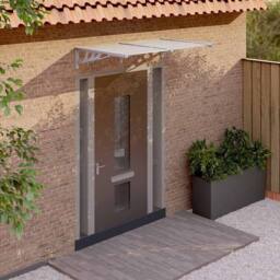 Berkfield Home Door Canopy Grey & Transparent 152.5x90 cm Polycarbonate in Clear - thumbnail 2