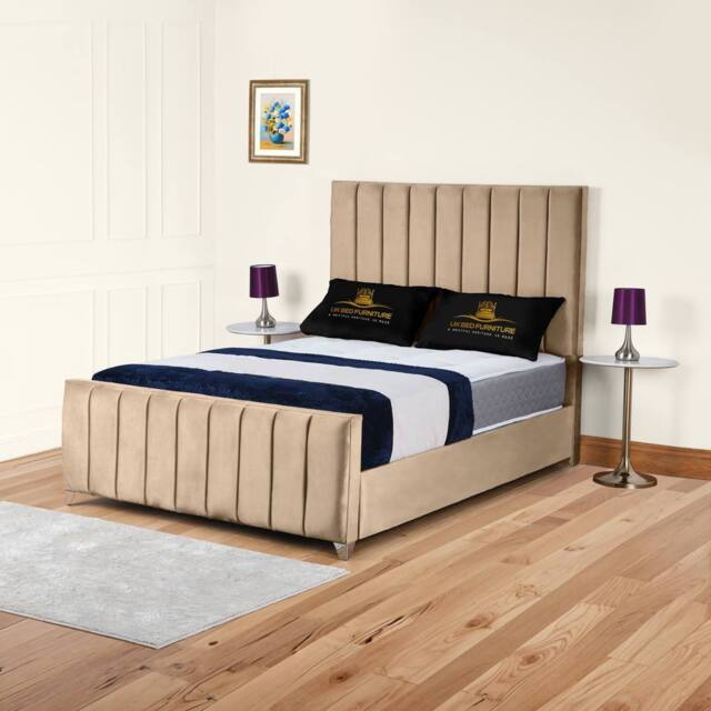 UK Bed Furniture Lisburn Gas Lift Ottoman Storage Upholstered Bed 48 Inch Headboard in Beige - Size: Super King - image 1