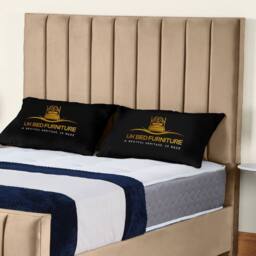 UK Bed Furniture Lisburn Gas Lift Ottoman Storage Upholstered Bed 48 Inch Headboard in Beige - Size: Super King - thumbnail 2