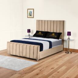 UK Bed Furniture Lisburn Gas Lift Ottoman Storage Upholstered Bed 48 Inch Headboard in Beige - Size: Super King - thumbnail 1