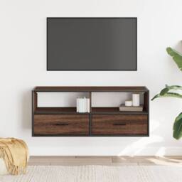 Berkfield Home TV Cabinet Brown Oak 100x31x39.5 cm Engineered Wood & Metal - thumbnail 1
