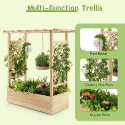 Costway Raised Garden Bed Vertical Plant Container for Climbing Plant in Natural - thumbnail 8