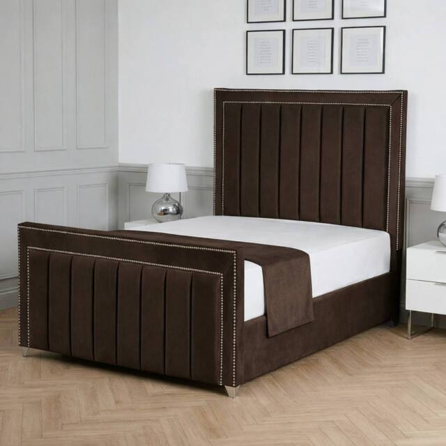 Living Comfort Bedz Royale Plush Velvet Upholstered Bed Slatted Base with 48Inch Headboard in Brown - Size: Single - image 1