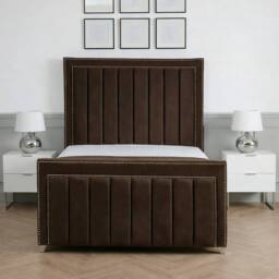 Living Comfort Bedz Royale Plush Velvet Upholstered Bed Slatted Base with 48Inch Headboard in Brown - Size: Single - thumbnail 2