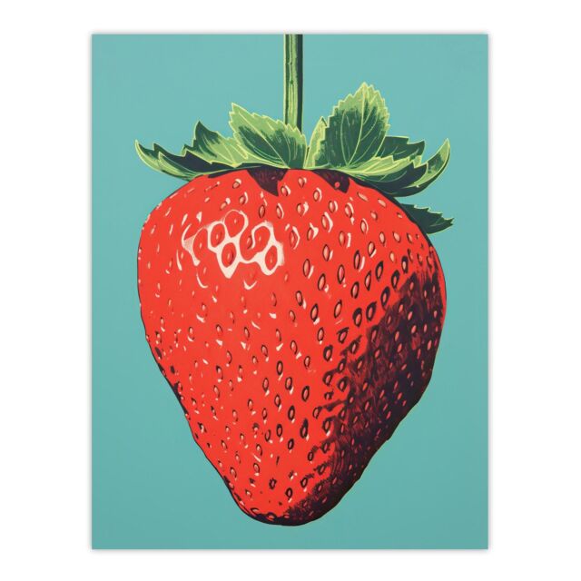 "Wee Blue Coo Wall Art Print Duotone Dessert Red Strawberry Living Room - Size: W24"" x H32""" - image 1