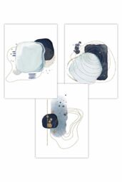 ARTZE Set of 3 Abstract Blue Winter Moods Lakes Art Posters in Light Blue - Size: W50 cm x H70 cm - thumbnail 1
