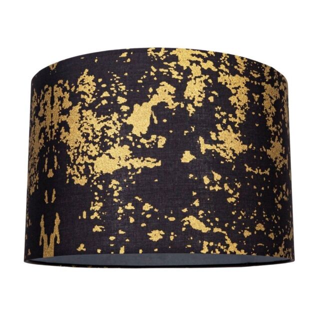 Happy Homewares Cotton Fabric Lamp Shade with Delicate Foil Decor for Table or Ceiling in Black - Size: 12 inches - image 1