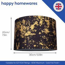 Happy Homewares Cotton Fabric Lamp Shade with Delicate Foil Decor for Table or Ceiling in Black - Size: 12 inches - thumbnail 7