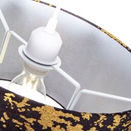 Happy Homewares Cotton Fabric Lamp Shade with Delicate Foil Decor for Table or Ceiling in Black - Size: 12 inches - thumbnail 3