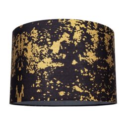 Happy Homewares Cotton Fabric Lamp Shade with Delicate Foil Decor for Table or Ceiling in Black - Size: 12 inches