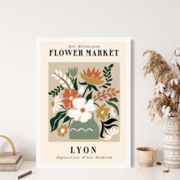 ARTZE Lyon Beige & Green Flower Market Exhibition Framed Print SIZE: A2 with White Frame - Size: A3 - thumbnail 2