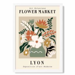ARTZE Lyon Beige & Green Flower Market Exhibition Framed Print SIZE: A2 with White Frame - Size: A3 - thumbnail 1