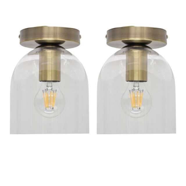 First Choice Lighting Set of 2 Belten - Glass Cloche Antique Brass Ceiling Light Fittings in Clear - image 1