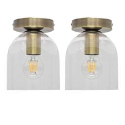 First Choice Lighting Set of 2 Belten - Glass Cloche Antique Brass Ceiling Light Fittings in Clear - thumbnail 1