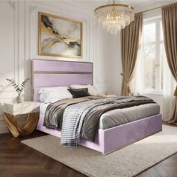 Casani Fladbury Upholstered Soft Velvet Pink Metal Designer Bed Frame - Size: Super King - thumbnail 1