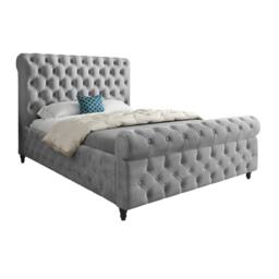 Casani Steeton Sleigh Upholstered Grey Soft Velvet Designer Bed Frame - Size: Double - thumbnail 3