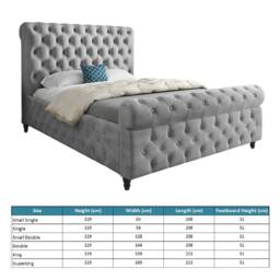 Casani Steeton Sleigh Upholstered Grey Soft Velvet Designer Bed Frame - Size: Double - thumbnail 8