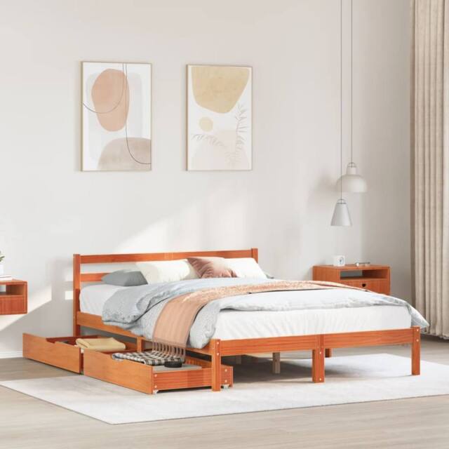 Berkfield Home Bed Frame without Mattress Wax Brown 140x190 cm Solid Wood Pine - image 1