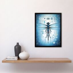 Artery8 Wall Art Print Dragonfly Nanobot Robot Hybrid Secret Military Schematic Blue Futuristic Complex Arcane Manuscript Gift For Him Man Cave Art - thumbnail 4